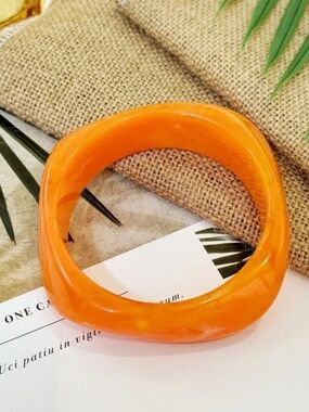 Bold Orange Resin Bangle Bracelet ( Small Wrist)